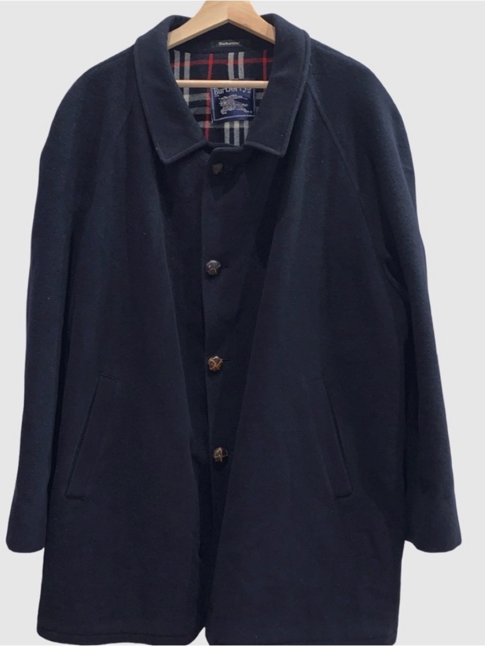 Burberry Men's Navy Blue Wool Car Coat with Plaid Lining - Picture 13 of 13